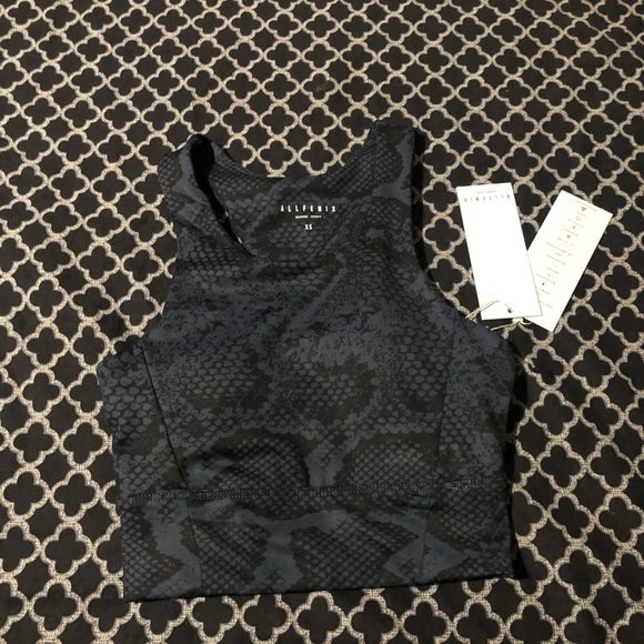 AllFenix Sports Bra XS Racerback Cut Out Back Blue Black Snake Skin Print Womens - Picture 8 of 8